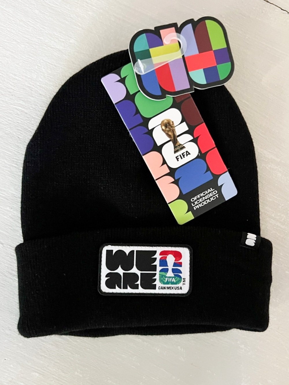 NWT FIFA World Cup 2026 WE ARE Black Knit Beanie Hat CAN MEX USA